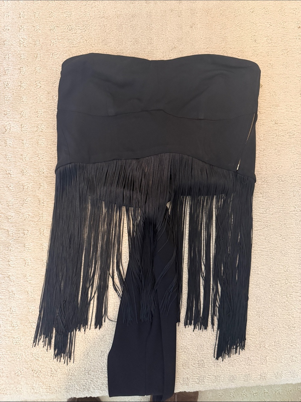 TOGA Pulla Black Strapless Fringe Crop Top with Long Tassels